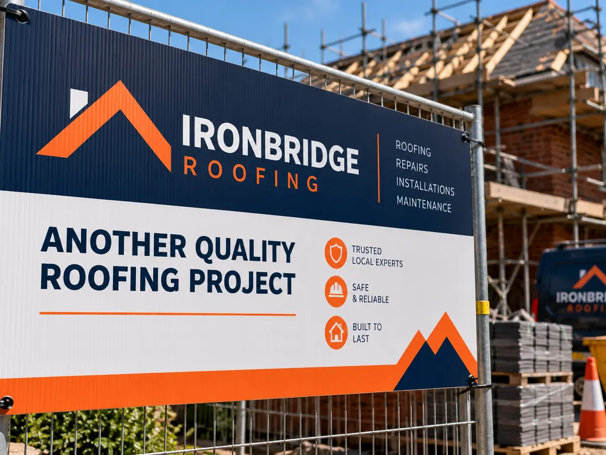 Printed correx site board on a building site fence