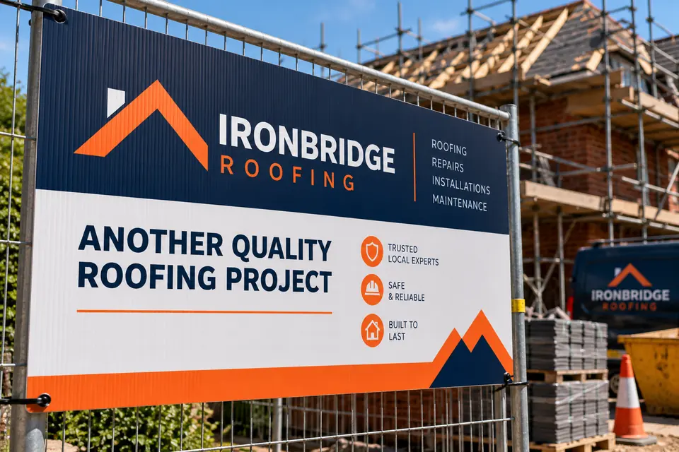 Printed correx site board on a building site fence